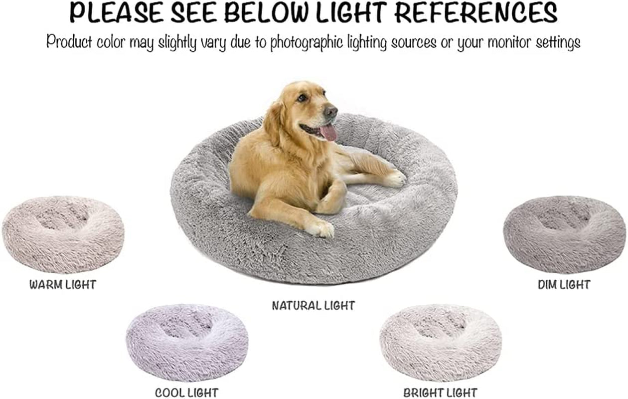 Faux Fur Calming Dog Bed for Small Dogs, Plush Anti-Anxiety Pet Sofa, Machine Washable with Non-Slip Bottom, 23" x 23" x 6", Grey