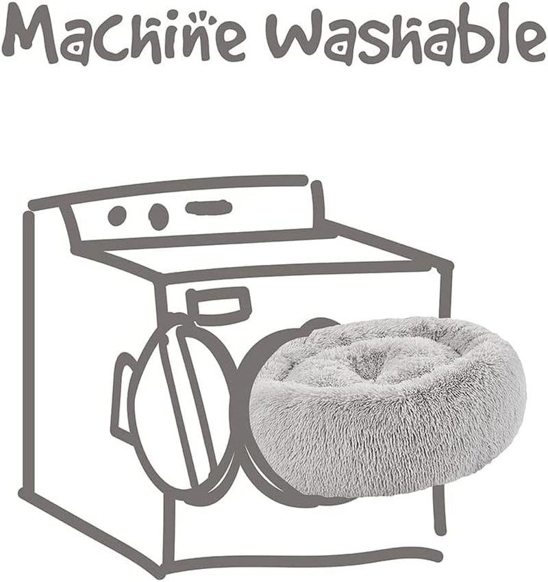 Faux Fur Calming Dog Bed for Small Dogs, Plush Anti-Anxiety Pet Sofa, Machine Washable with Non-Slip Bottom, 23" x 23" x 6", Grey