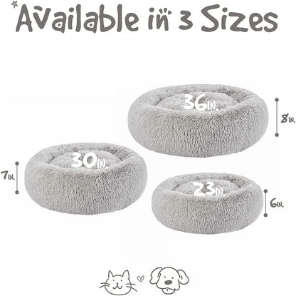 Faux Fur Calming Dog Bed for Small Dogs, Plush Anti-Anxiety Pet Sofa, Machine Washable with Non-Slip Bottom, 23" x 23" x 6", Grey